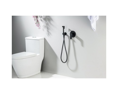 AQ1119MB БЕТТА набор с гигиеническим душем (смеситель + гигиеническая лейка + шланг + шланговое подсоединение с держателем), матовый черный AQ1119MB