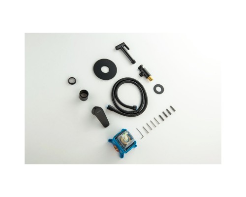 AQ1119MB БЕТТА набор с гигиеническим душем (смеситель + гигиеническая лейка + шланг + шланговое подсоединение с держателем), матовый черный AQ1119MB