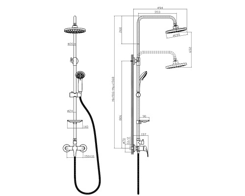 A35-45 Смеситель одноручный (35мм) для душа с верхней лейкойТропический дождьи 3-ф. лейкой, хром A35-45