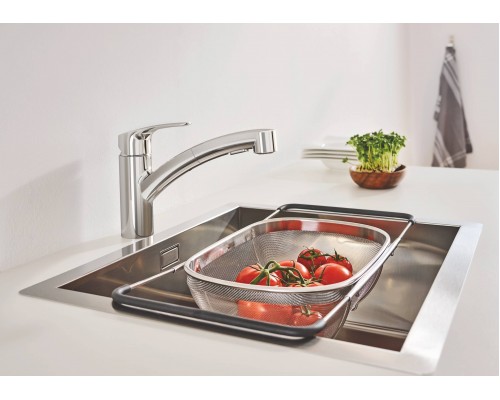 30305001 Eurosmart 2021 Смеситель для кухни однорычажный с выдвижным изливом с 2-мя реж струи, хром 30305001