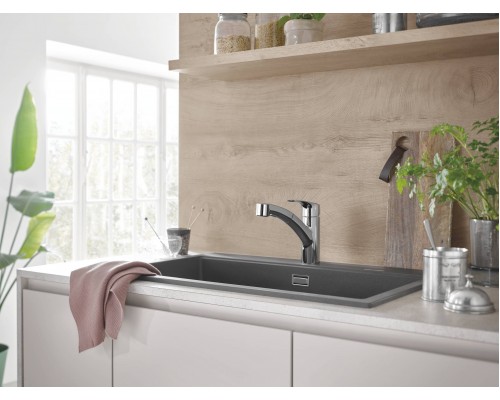 30305001 Eurosmart 2021 Смеситель для кухни однорычажный с выдвижным изливом с 2-мя реж струи, хром 30305001