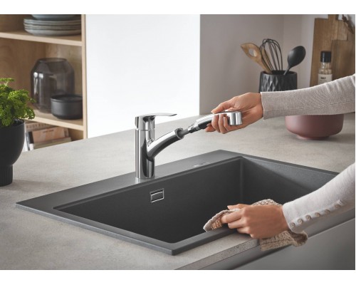 30305001 Eurosmart 2021 Смеситель для кухни однорычажный с выдвижным изливом с 2-мя реж струи, хром 30305001