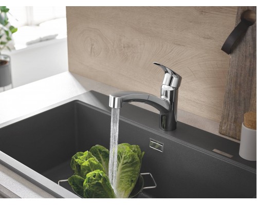 30305001 Eurosmart 2021 Смеситель для кухни однорычажный с выдвижным изливом с 2-мя реж струи, хром 30305001