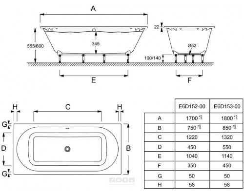E6D153-00 Ванна ODEON RIVE GAUCHE 180X85 E6D153-00