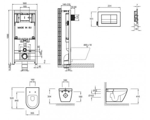 E21749RU-00 Унитаз c инсталляцией Jacob Delafon Rodin+, сиденье тонкое микролифт, клавиша хром (E29025+E20858-CP+EDY102+E23280) E21749RU-00