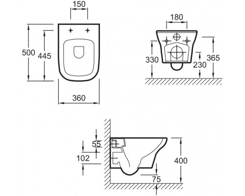 VOX EDM102-00 Безободковый подвесной унитаз VOX, белый EDM102-00
