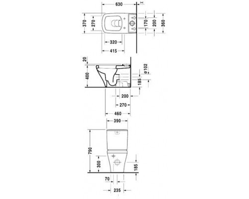 2155090000 DURASTYLE Унитаз 370x630 напольный под бачок, вкл. крепление 2155090000