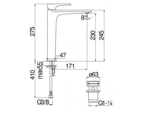 SE124128/2BM SEVEN смеситель для раковины высокий, матовый черный SE124128/2BM
