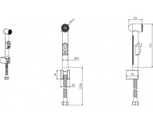 AQ2050MB гигиенический ручной душ со шлангом 125 см и держателем, матовый черный AQ2050MB