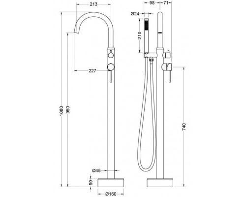 AQ1345CR ЕВРОПА смеситель для ванны напольный AQ1345CR