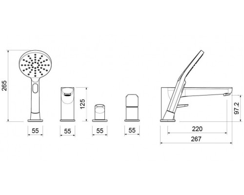 AQ1148MB БЕТТА смеситель на борт ванны на 4 отв., матовый черный AQ1148MB