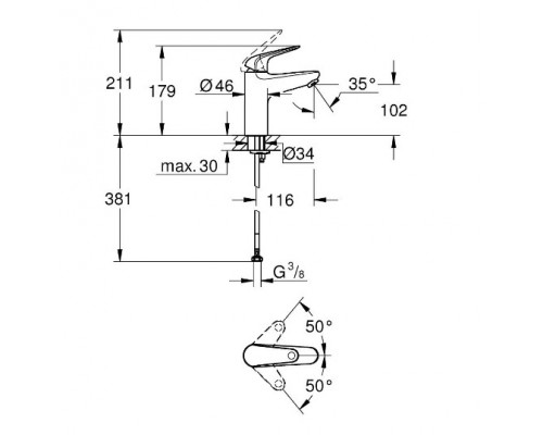 24266001 Euroeco Смеситель однорычажный для раковины, 1/2″ размер M, гладкий корпус, хром 24266001