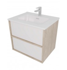 AQ66060-DO-MW Комплект мебели:Тумба 60 см ЛИБРА с раковиной AQ0460-00, 2 ящика,цвет фасадов белый мат, корпус дуб давос AQ66060-DO-MW