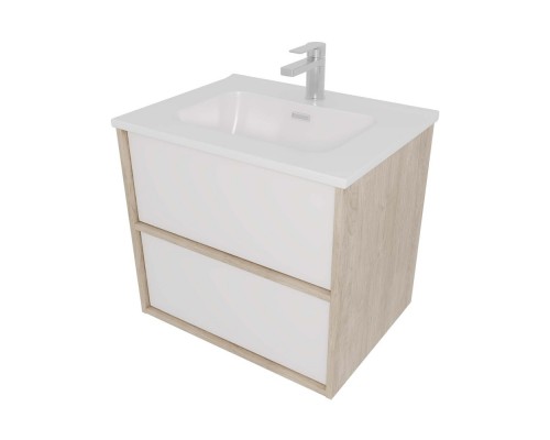 AQ66060-DO-MW Комплект мебели:Тумба 60 см ЛИБРА с раковиной AQ0460-00, 2 ящика,цвет фасадов белый мат, корпус дуб давос AQ66060-DO-MW