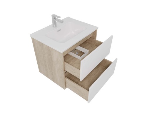 AQ66060-DO-MW Комплект мебели:Тумба 60 см ЛИБРА с раковиной AQ0460-00, 2 ящика,цвет фасадов белый мат, корпус дуб давос AQ66060-DO-MW