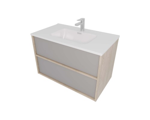 AQ66080-DO-LG Комплект мебели:Тумба 80 см ЛИБРА с раковиной AQ0480-00, 2 ящика,цвет фасадов серый туман, корпус дуб давос AQ66080-DO-LG