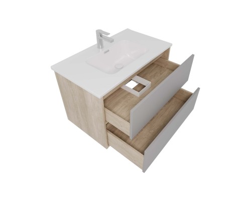 AQ66080-DO-LG Комплект мебели:Тумба 80 см ЛИБРА с раковиной AQ0480-00, 2 ящика,цвет фасадов серый туман, корпус дуб давос AQ66080-DO-LG