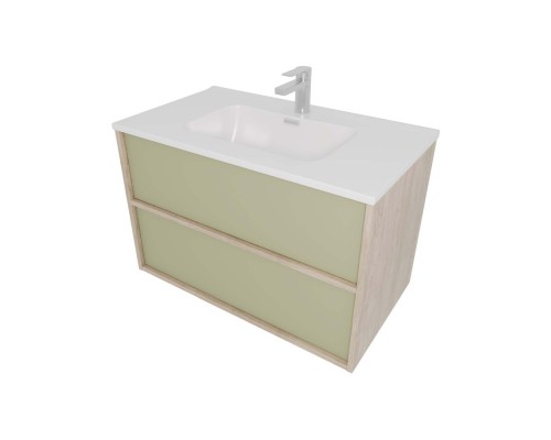 AQ66080-DO-GS Комплект мебели:Тумба 80 см ЛИБРА с раковиной AQ0480-00, 2 ящика,цвет фасадов шалфей зеленый, корпус дуб давос AQ66080-DO-GS