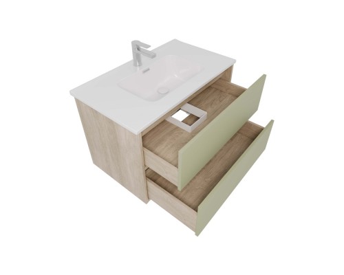 AQ66080-DO-GS Комплект мебели:Тумба 80 см ЛИБРА с раковиной AQ0480-00, 2 ящика,цвет фасадов шалфей зеленый, корпус дуб давос AQ66080-DO-GS