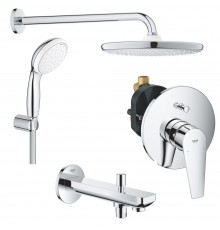 1000190 Набор GROHE Tempesta: верх душ 250 с душ кроншт 380 мм (26668000), смесит BauEdge (29079001), набор с руч душем, излив для ванны 170 мм, хром 1000190