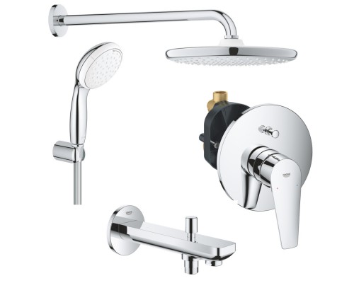 1000190 Набор GROHE Tempesta: верх душ 250 с душ кроншт 380 мм (26668000), смесит BauEdge (29079001), набор с руч душем, излив для ванны 170 мм, хром 1000190