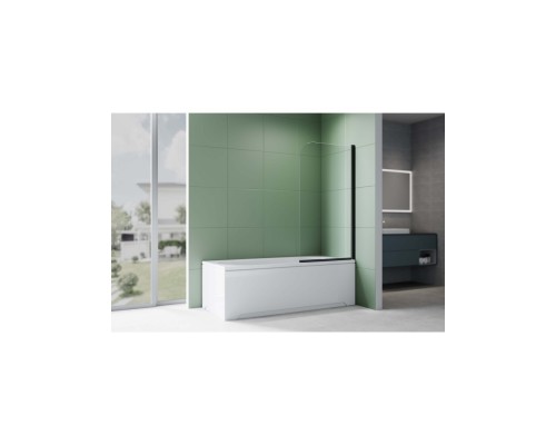 AQ.BSRC.080.1BL Шторка на ванну, одноэлементная, поворотная 800X1500 профиль черный, стекло прозрачное 6мм, угол круглый AQ.BSRC.080.1BL