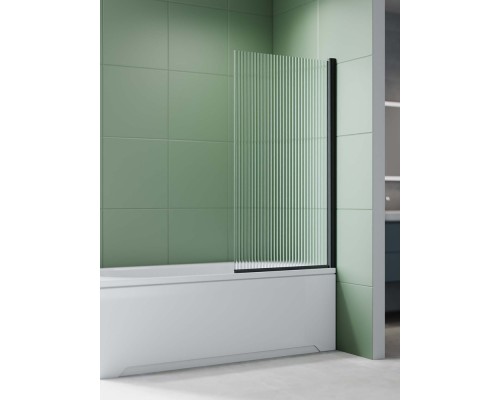 AQ.BS.080.2BL Шторка на ванну, одноэлементная, поворотная 800X1500 профиль черный, стекло прозрачное рифленое 6мм AQ.BS.080.2BL