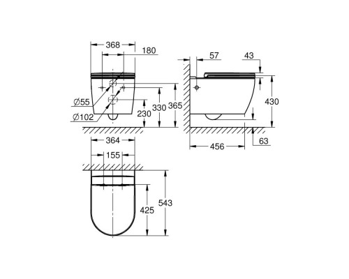 103860SH00 Bau Унитаз подвесной с быстросъемным сиденьем для унитаза с плавным закрытием, альпин-белый 103860SH00