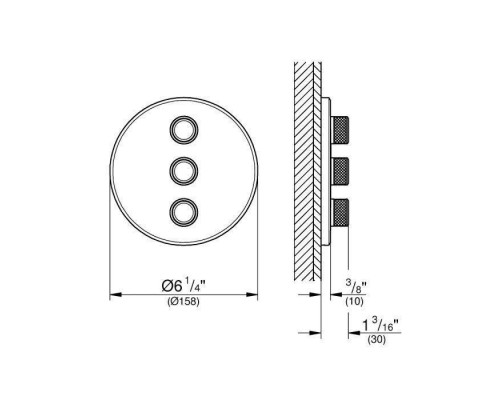 Комплект верхней монтажной части для вентиля GROHE Grohtherm SmartControl на три выхода, круглая розетка, холодный рассвет глянец (29122GL0)