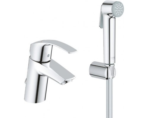 23124002 Eurosmart New Набор: Смеситель для раковины, SilkMove 35 мм, размер S, с цепочкой, EcoJoy 5.7 л/мин, Гигиенич душ с настенным держ, хром 23124002