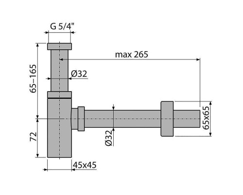 Сифон Alcaplast бутылочный 1"1/4 x 32 для раковины (латунь) квадратный хром