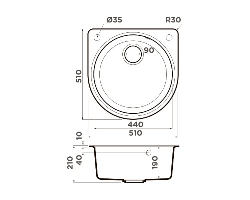 Omoikiri Akegata 51-BL Кухонная мойка Artgranit 51x51 см, цвет: черный 4993758