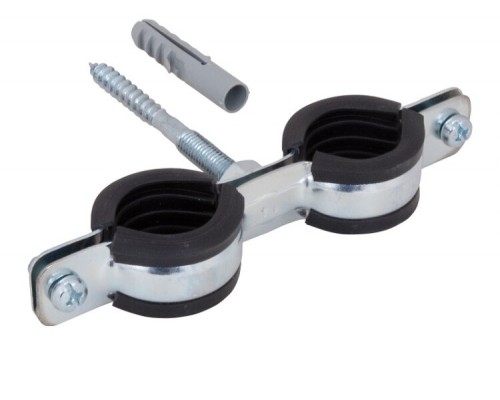 Хомут двойной, BIS Cobra, M8, 25-29 мм, с epdm винт-шуруп М8х80мм дюбель