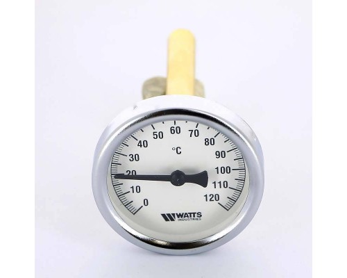 Термометр биметаллический F+R801 WATTS Ind 63мм 120°C гильза 100мм