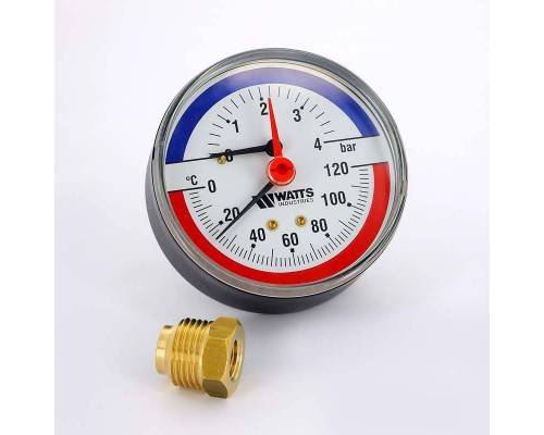 Термоманометр аксиальный F+R818 WATTS Ind 4 бара 120°C 1/2" Термоманометр аксиальный F+R818 WATTS Ind 4 бара 120°C 1/2"
