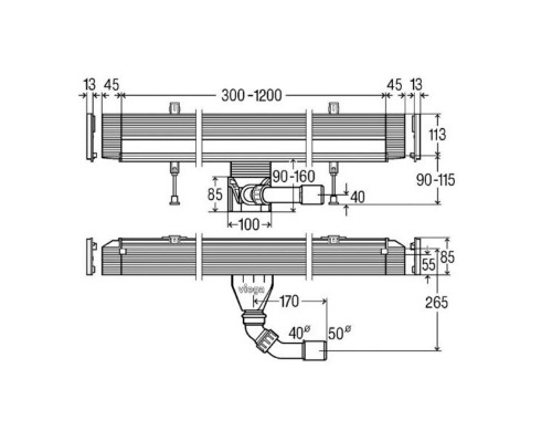 Корпус Viega основной Advantix Vario для встр. в стену, 0,45 л/с, L=300-1200, H=90-160