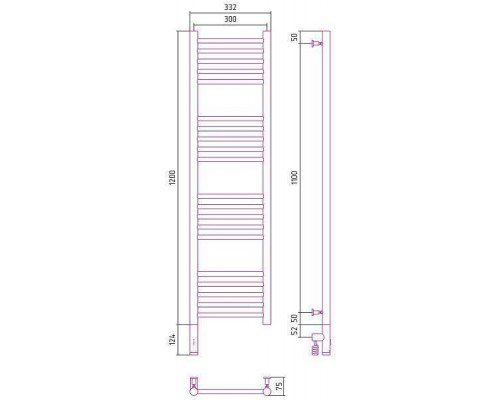 Сунержа Богема 3.0 Полотенцесушитель электрический 30x120h, лев., цвет: сатин 071-5804-1230