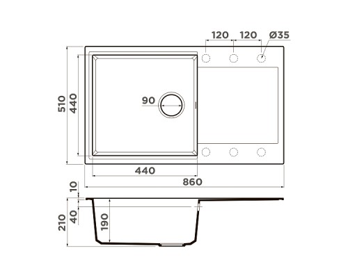 Omoikiri Daisen 86-BL Кухонная мойка Artgranit 86x50 см, цвет: черный 4993700