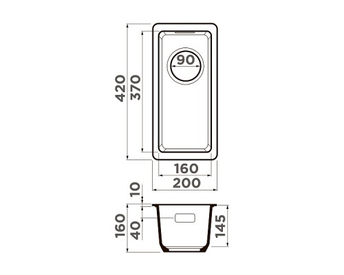 Omoikiri Kata 20-U-BL Кухонная мойка Artgranit 20x42 см, цвет: черный 4993375