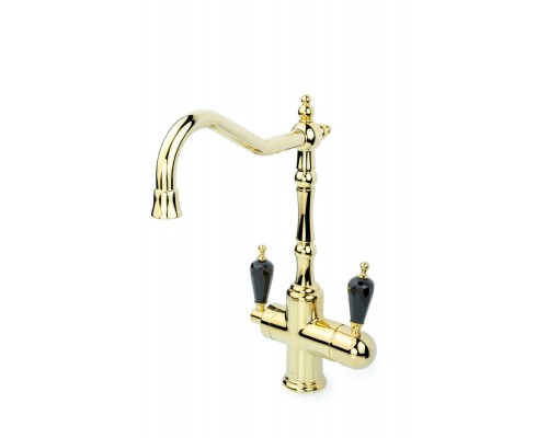 Boheme Kitchen Смеситель для кухни высокий с возм. подкл. фильтра, ручки Black Swarovski, цвет: gold 112-BSW