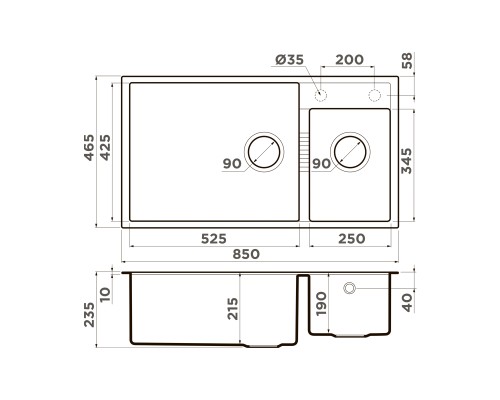 Omoikiri Tedori 85-2-U-BL Кухонная мойка Tetogranit 85x46,5 см, цвет: черный 4993940
