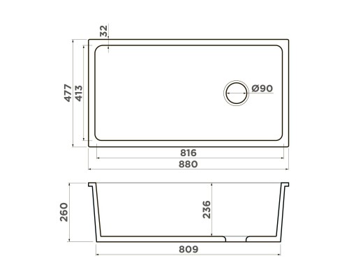 Omoikiri Tokara 88-U/I-WH Glossy Кухонная мойка Natceramic 88x47,7 см, цвет: белый 4993867