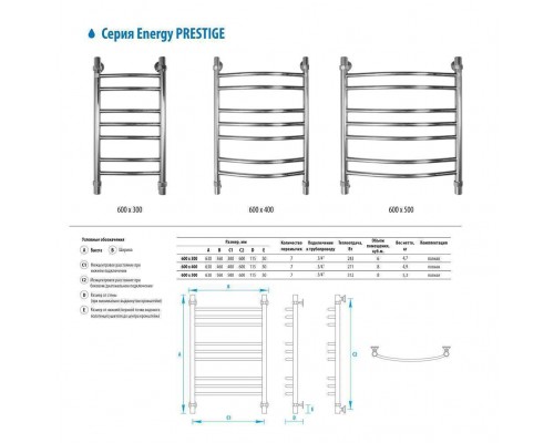 Водяной полотенцесушитель Energy Prestige 600x300