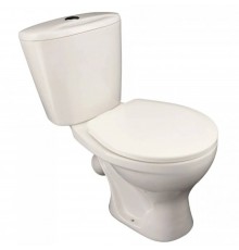 Унитаз-компакт ЛЗСФ косой выпуск нижний подвод с арматурой 1реж слив кнопка с сиденьем ПП белый