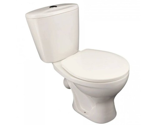 Унитаз-компакт ЛЗСФ косой выпуск нижний подвод с арматурой 1реж слив кнопка с сиденьем ПП белый