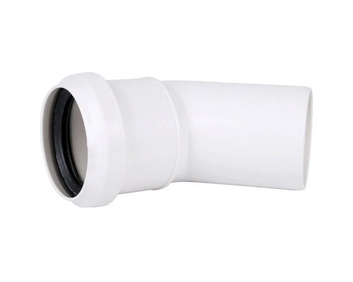 Отвод канализационный бесшумный ПП 50*15гр. мм СИНИКОН КОМФОРТ с раструбом белый (уп.50 шт)