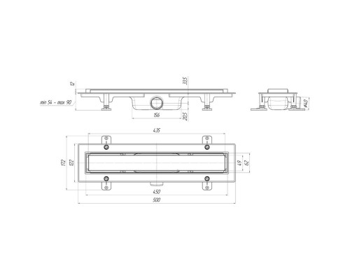 Трап линейный 450мм*62мм выход 40 мм АниПласт МОЛ сухой затвор TLQ1045