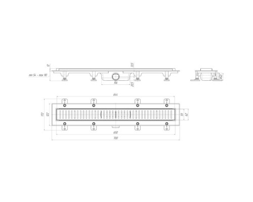 Трап линейный 650мм*62мм выход 40 мм АниПласт БИМС сухой затвор TLQ1465G
