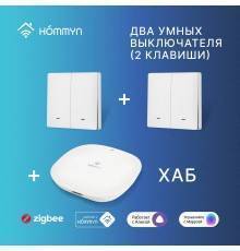 Комплект два умных двухклавишных выключателя и хаб HOMMYN SW22HOMKIT05