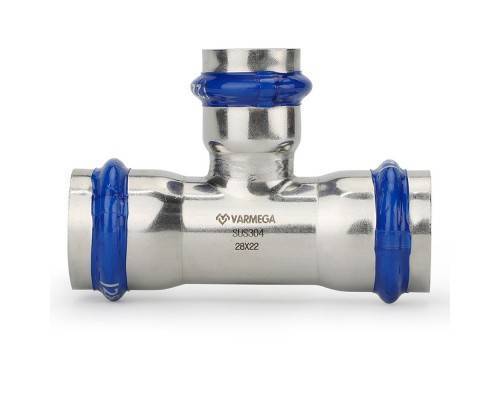 Тройник VARMEGA раструбный Inox Press переходной 28x22x22